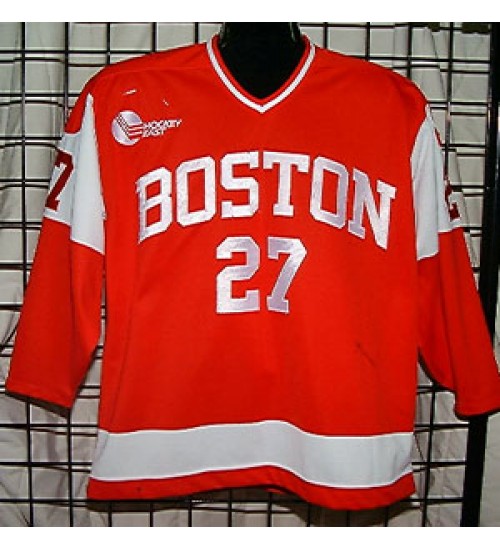 Custom NCAA 1992-94 Boston University Terriers BU 27 Shane Johnson Hockey Jersey Road Red